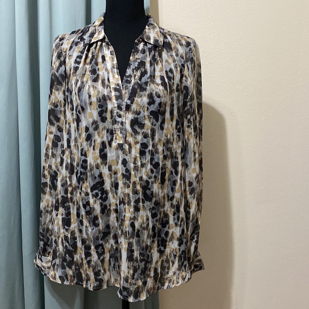 Loft sheer puff sleeve animal print blouse